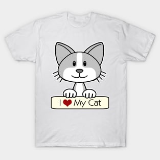 Gray and White Cat - I Love My Cat T-Shirt